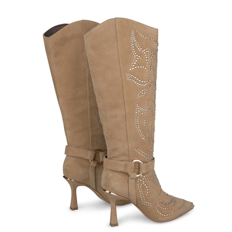 Bottes à Talons Alma En Pena Talons Boot With Rhinestone Pattern Beige Femme | LKX-66625025